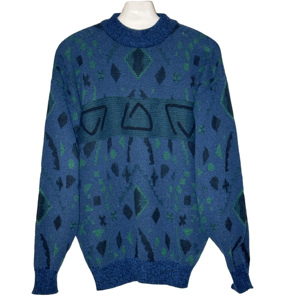 VINTAGE 1980’s Korean Knit Pull Over Geometric Retro Sweater Size Small
